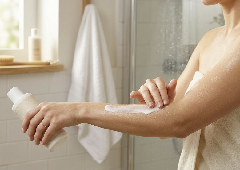 Lait corps après la douche