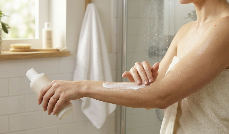 Lait corps après la douche